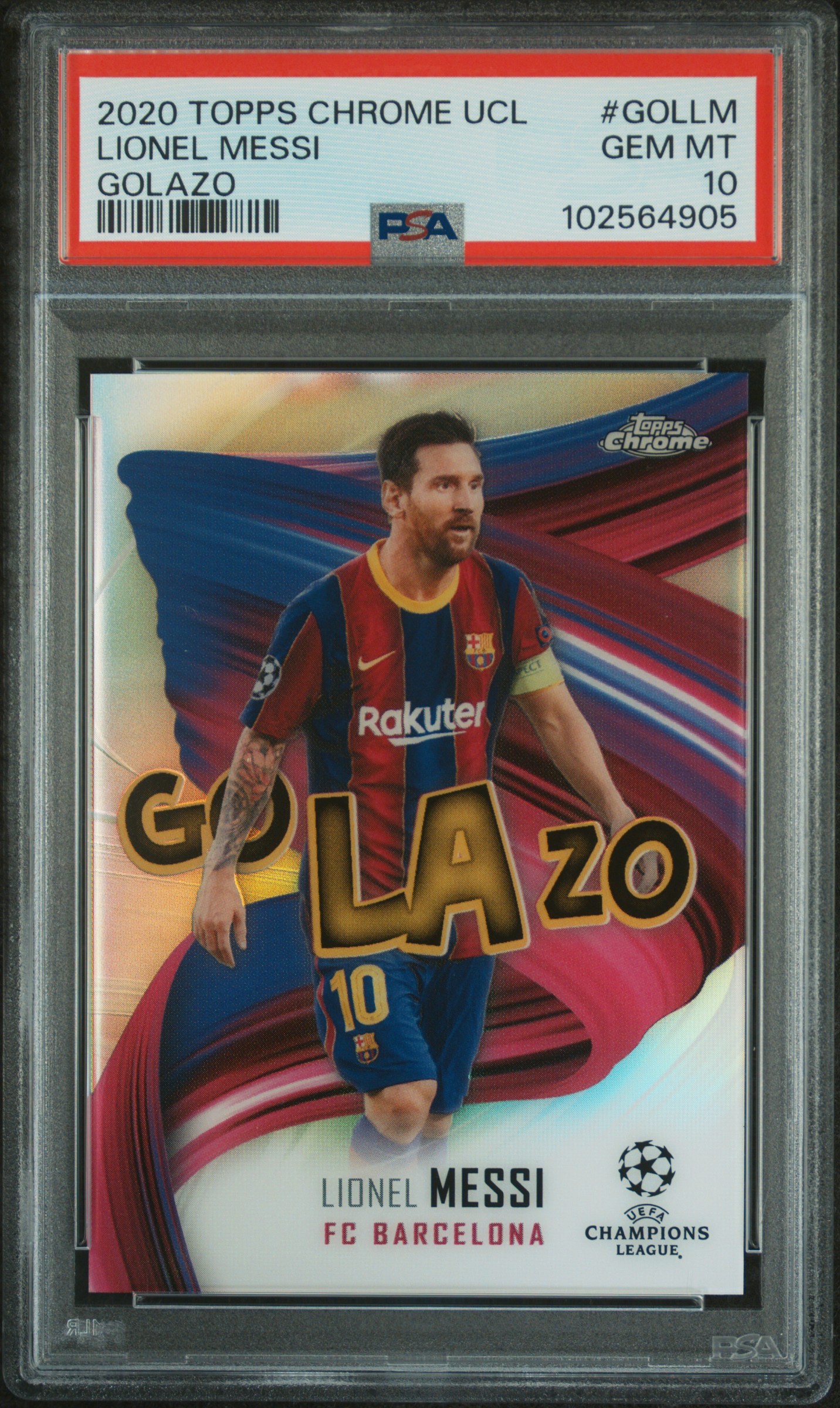 2020 Topps Chrome Uefa Champions League Golazo Lionel Messi #Gollm (Golazo) Gem Mt 10 front