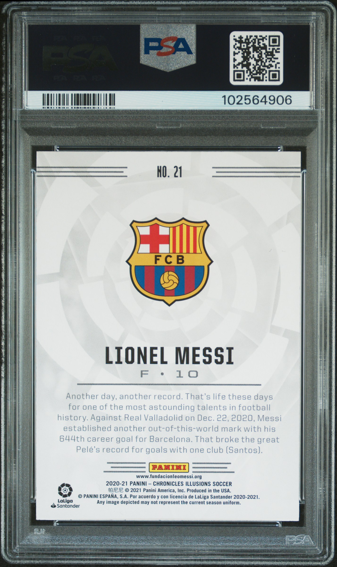 2020 Panini Chronicles Illusions La Liga Lionel Messi #21 (Illsns.l/L-Purple Astro) Mint 9 back