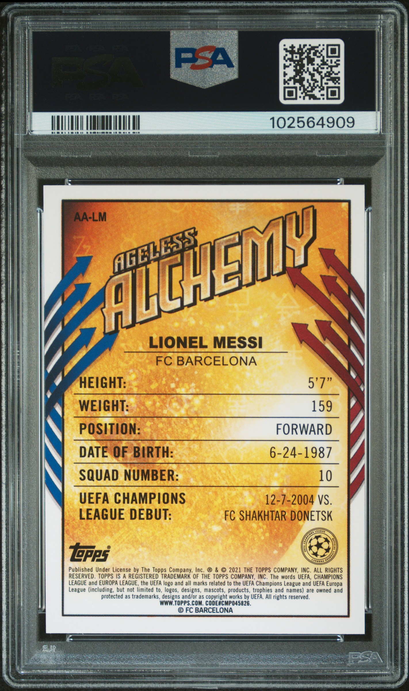 2020 Topps Merlin Chrome Uefa Champions League Ageless Alchemy Lionel Messi #Lm (Ageless Alchemy) Nm-Mt 8 back