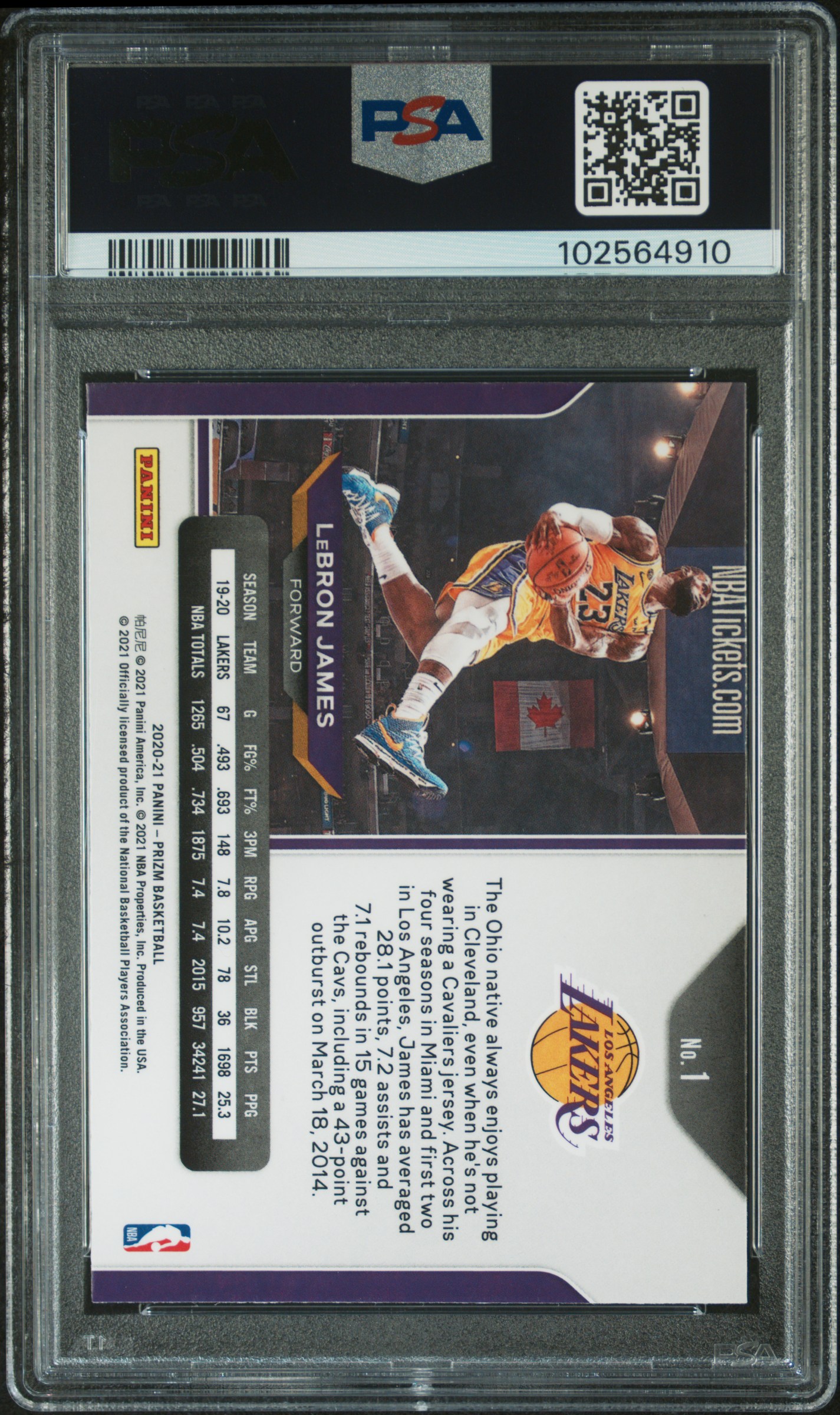 2020 Panini Prizm Lebron James #1 Ex-Mt 6 back