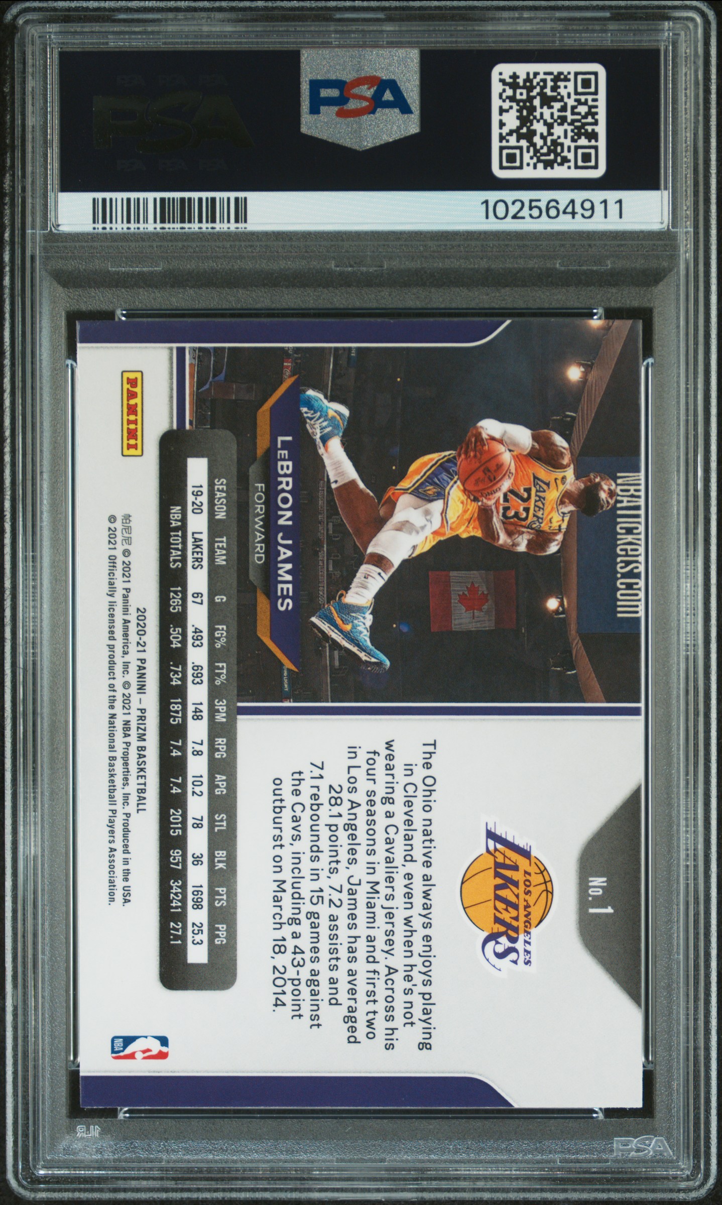 2020 Panini Prizm Lebron James #1 Mint 9 back