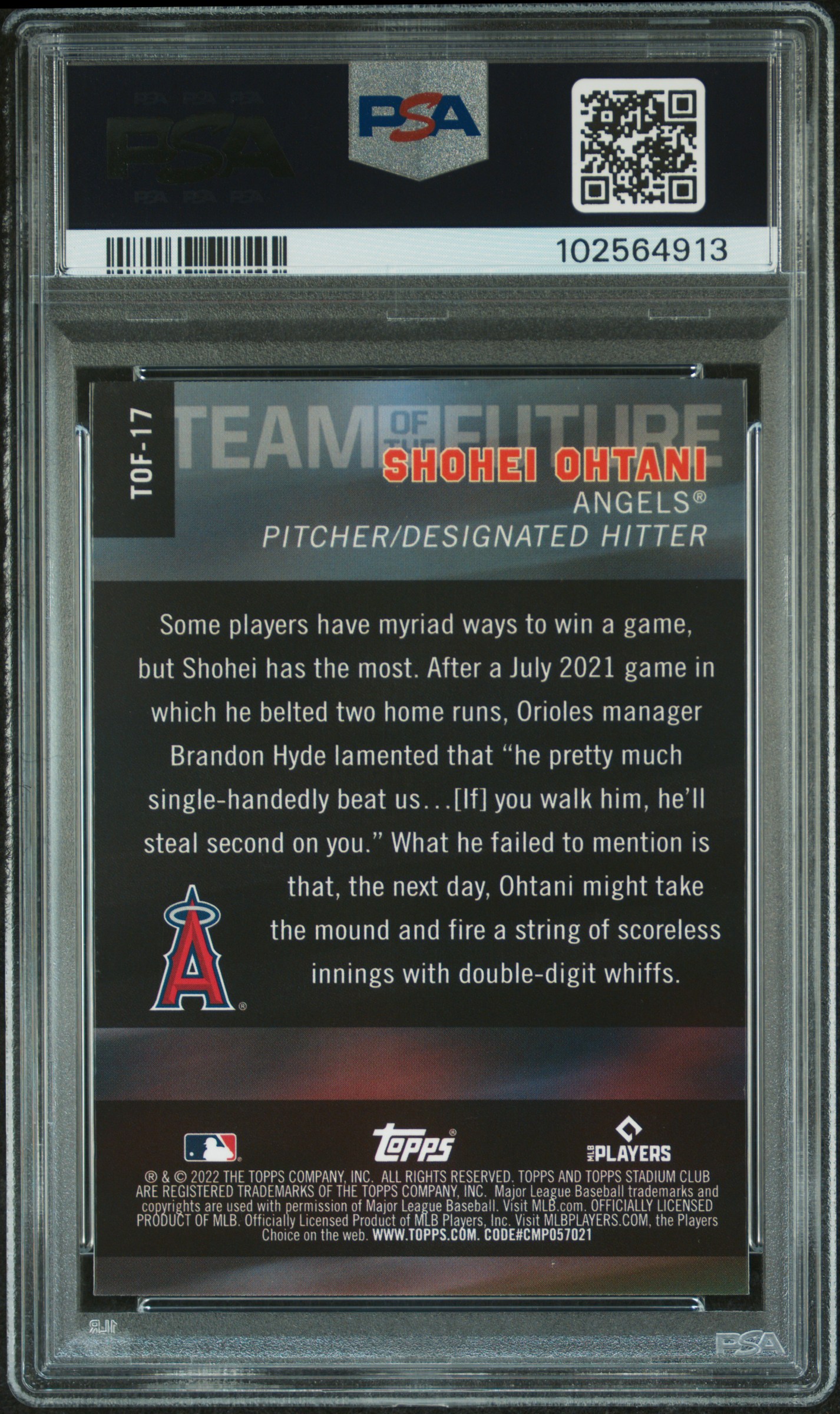 2022 Topps Stadium Club Chrome Team Of The Future Shohei Ohtani #Tof17 (Team Of The Future) Mint 9 back