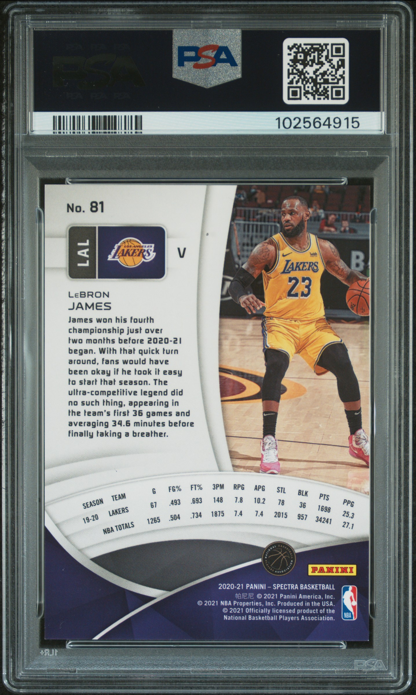 2020 Panini Spectra Lebron James #81 (Variation) Mint 9 back