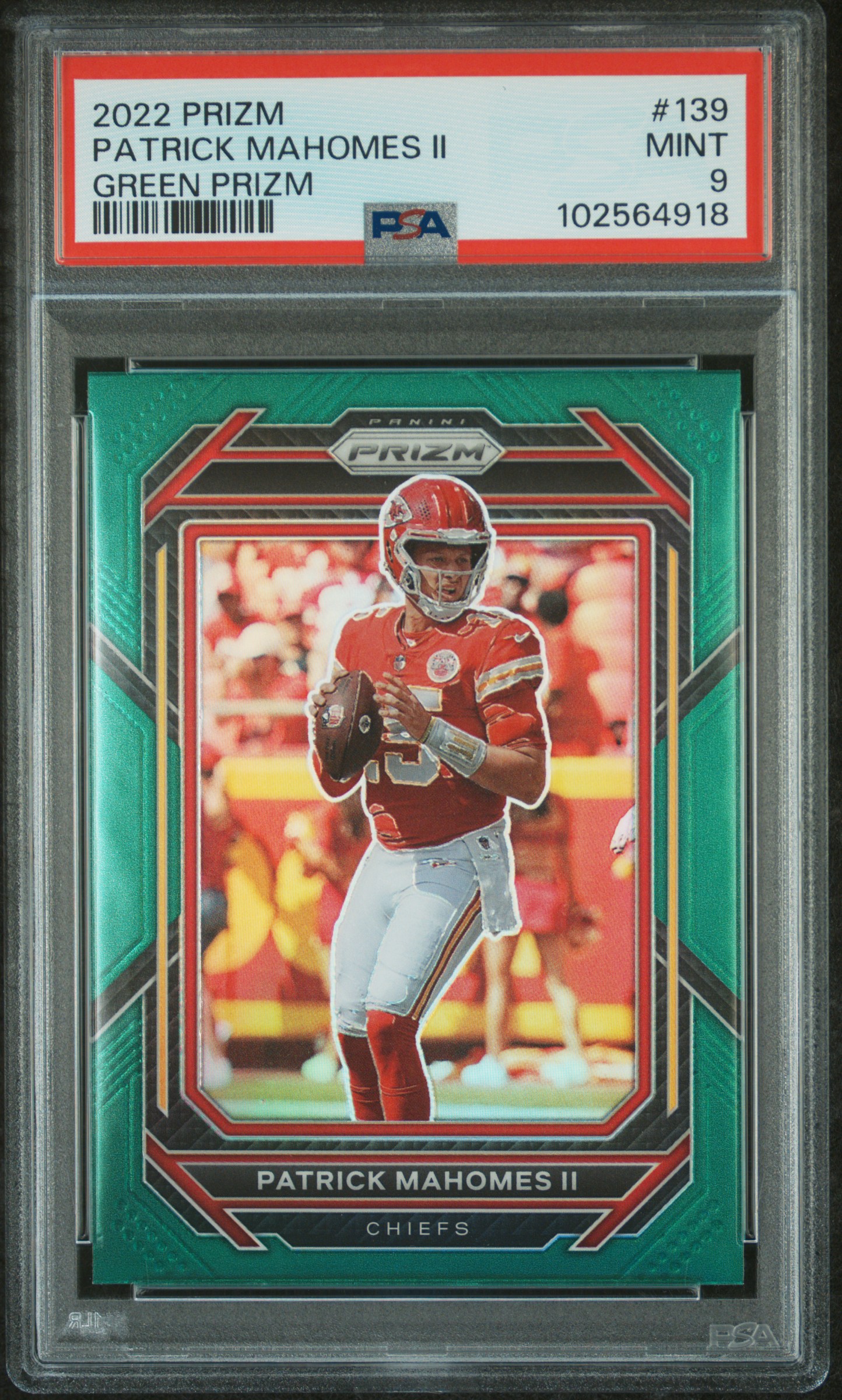 2022 Panini Prizm Patrick Mahomes Ii #139 (Green Prizm) Mint 9 front