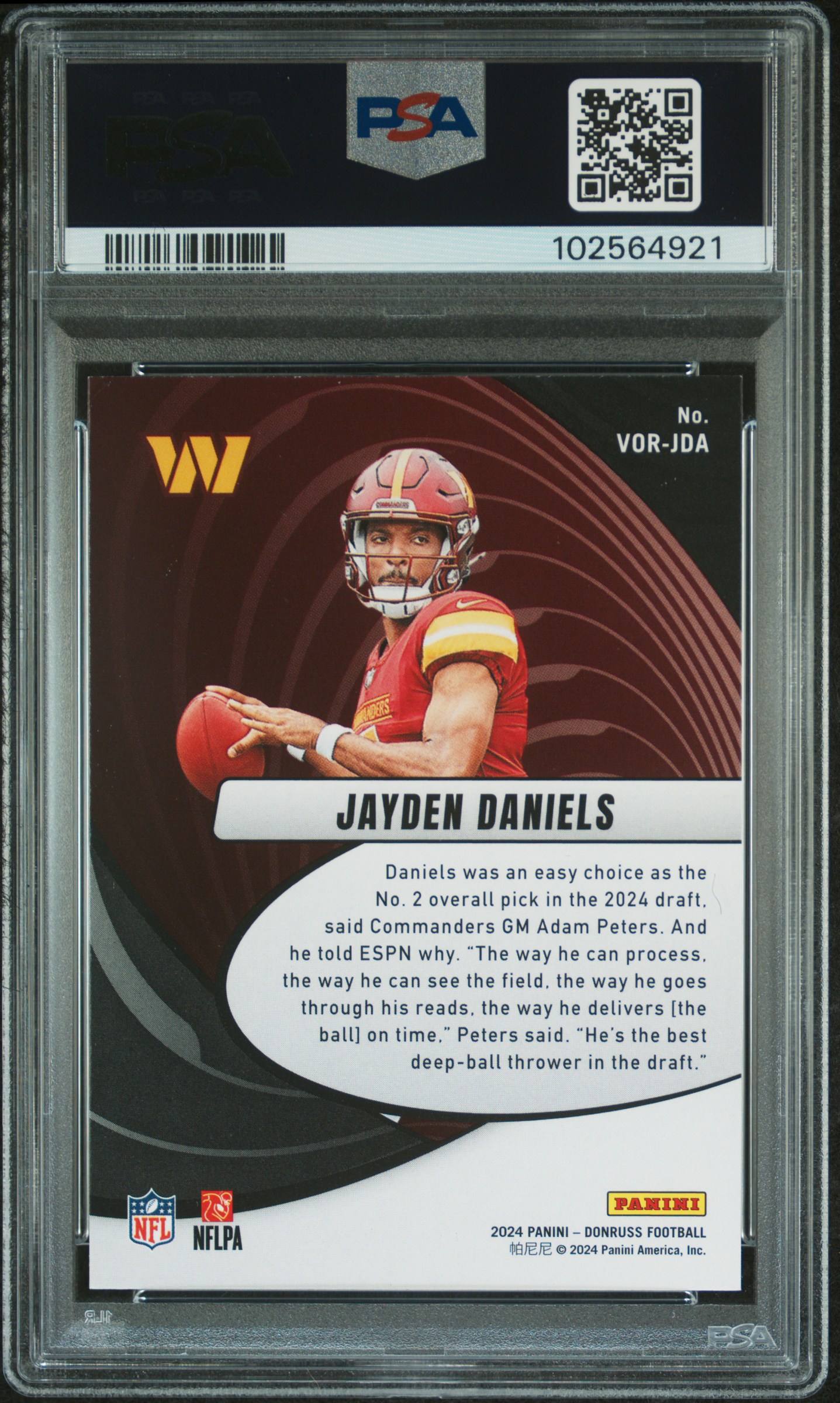 2024 Panini Donruss Vortex Jayden Daniels #Vorjda Nm-Mt+ 8.5 back