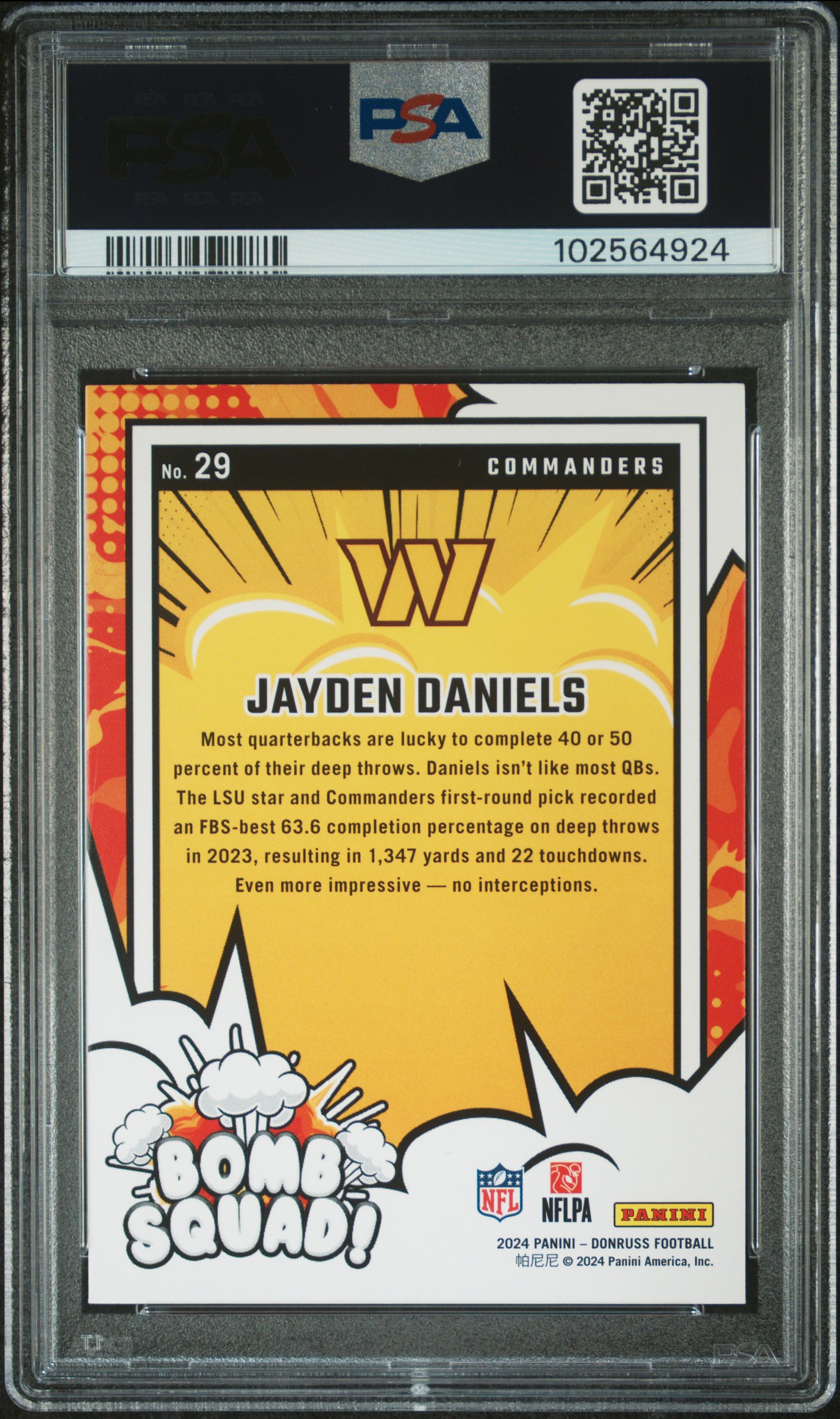 2024 Panini Donruss Bomb Squad Jayden Daniels #29 Nm-Mt+ 8.5 back