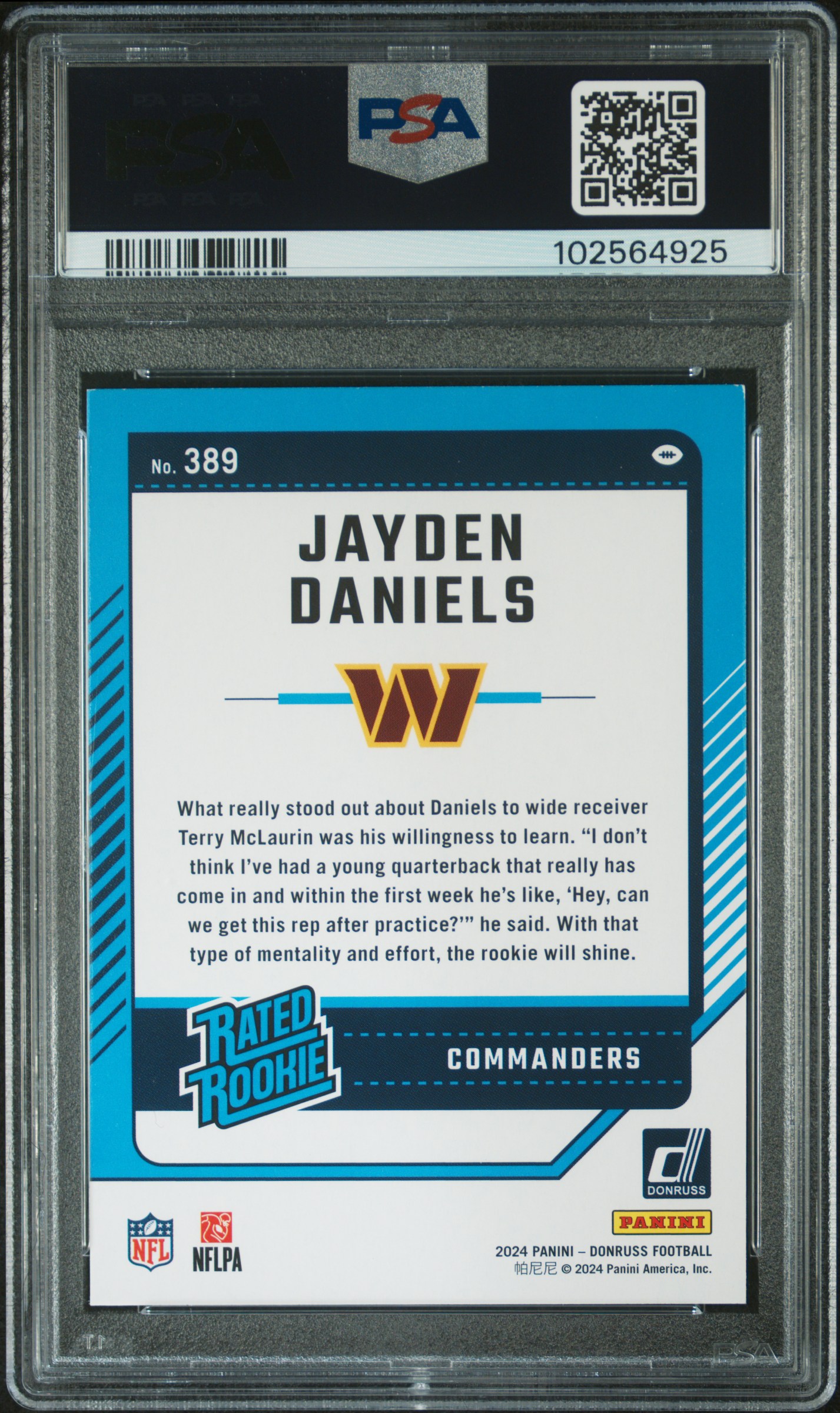 2024 Panini Donruss Jayden Daniels #389 Nm 7 back