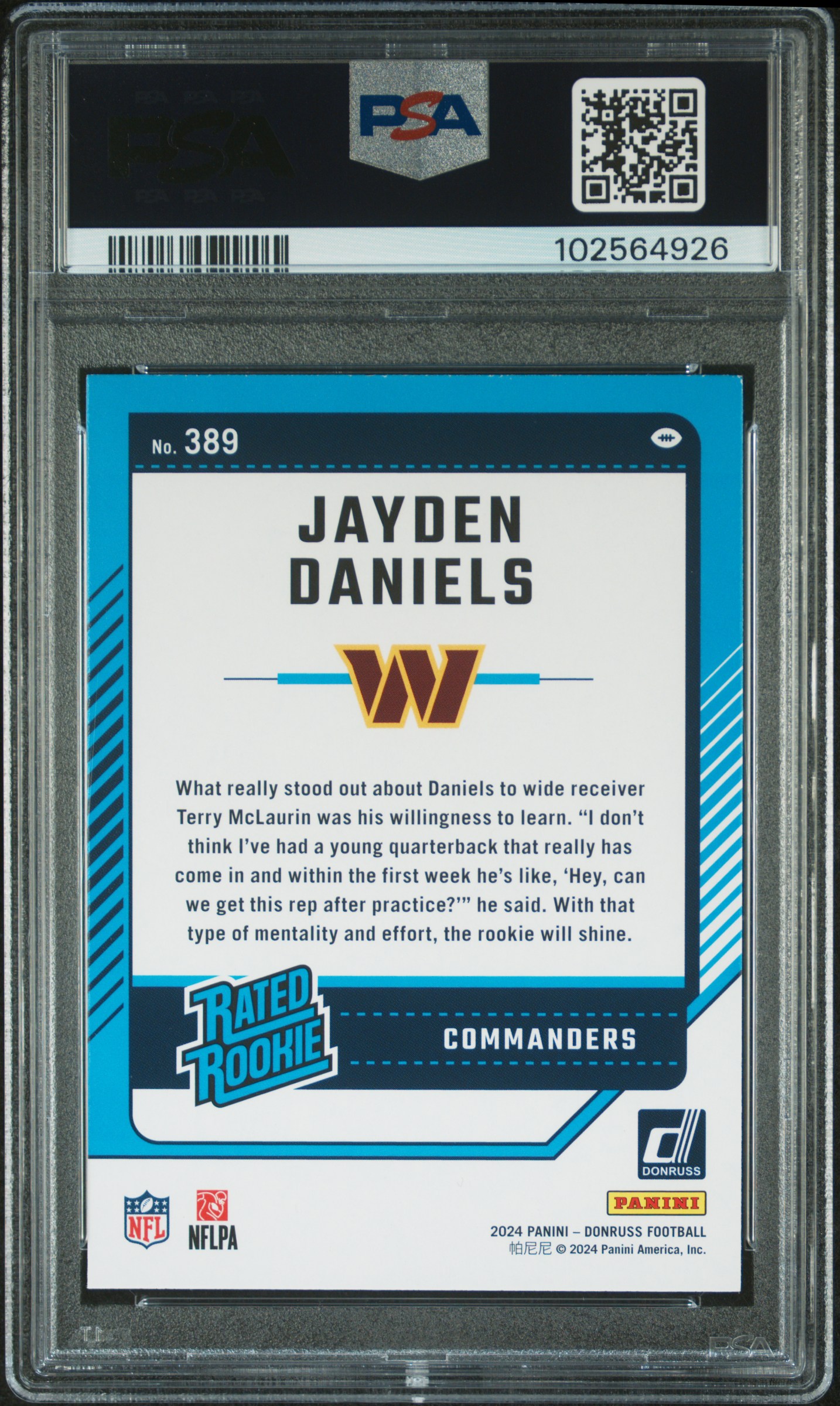 2024 Panini Donruss Jayden Daniels #389 Nm-Mt 8 back