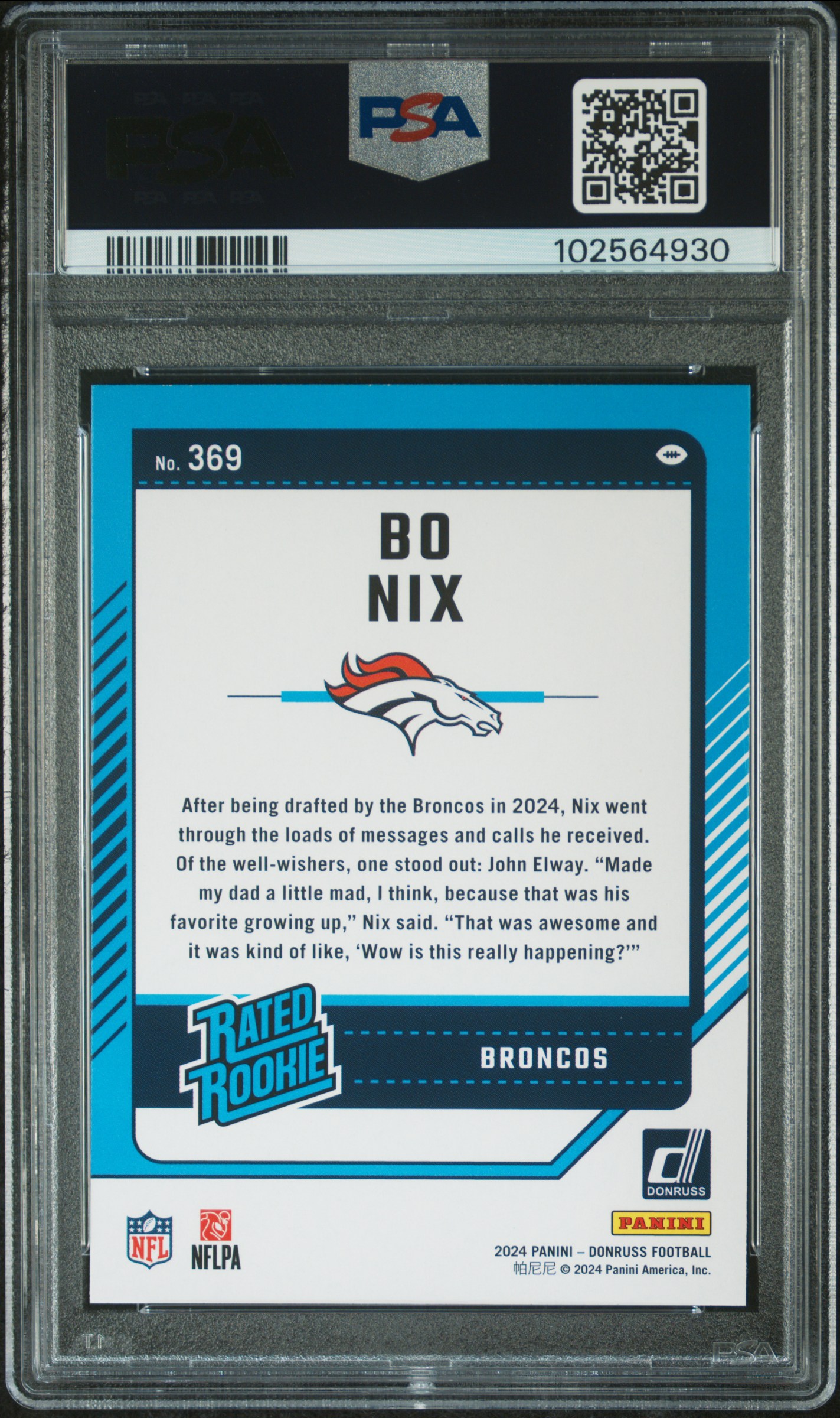 2024 Panini Donruss Bo Nix #369 Gem Mt 10 back