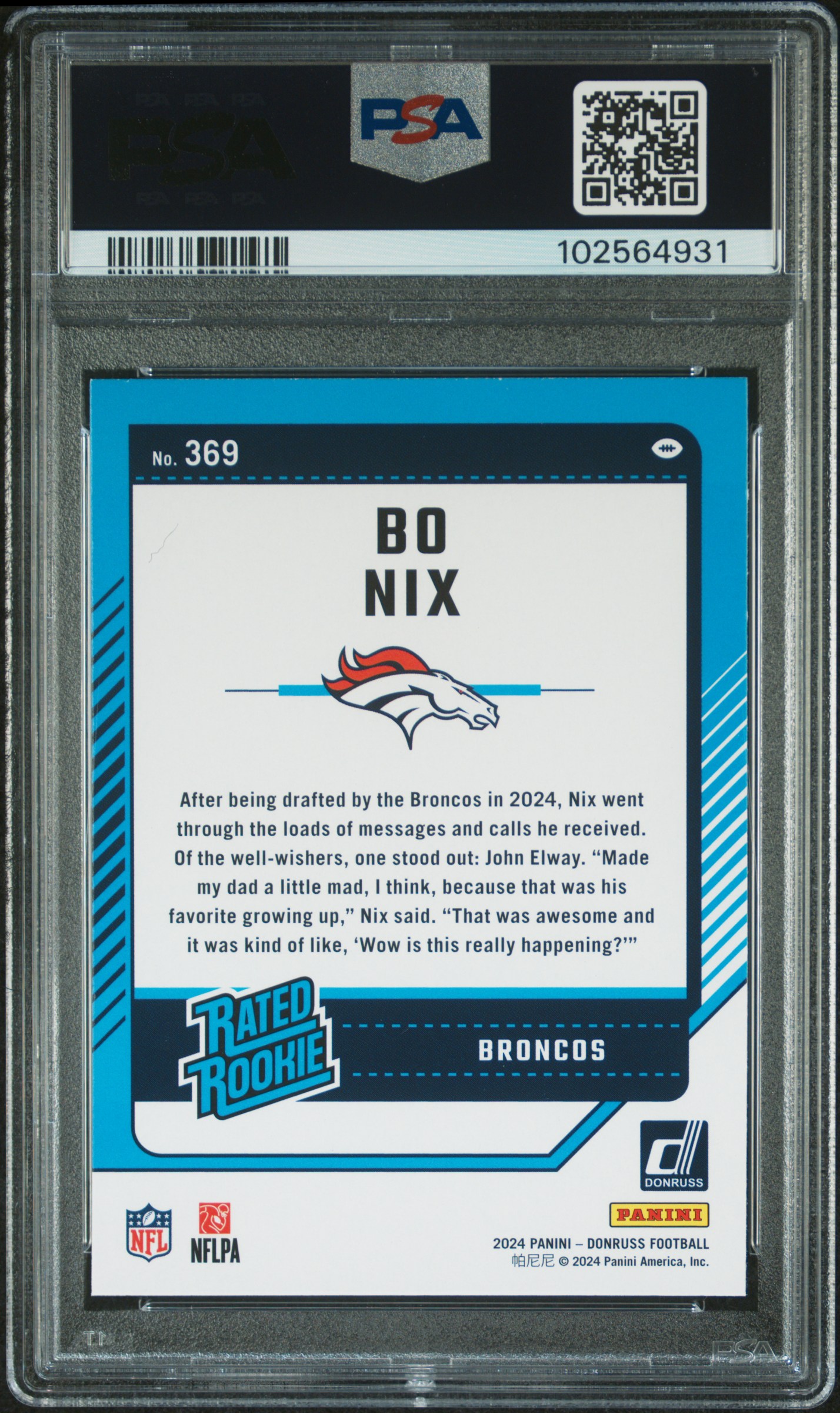 2024 Panini Donruss Bo Nix #369 Mint 9 back