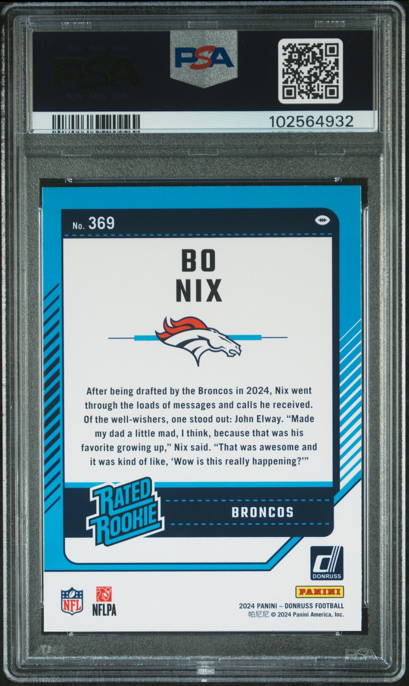 2024 Panini Donruss Bo Nix #369 Mint 9 back
