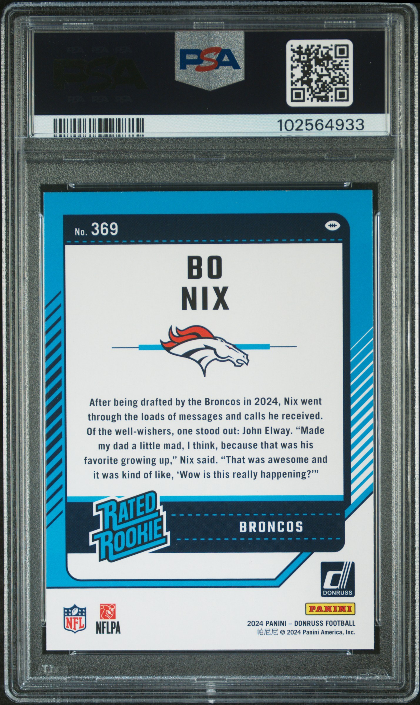 2024 Panini Donruss Bo Nix #369 Mint 9 back