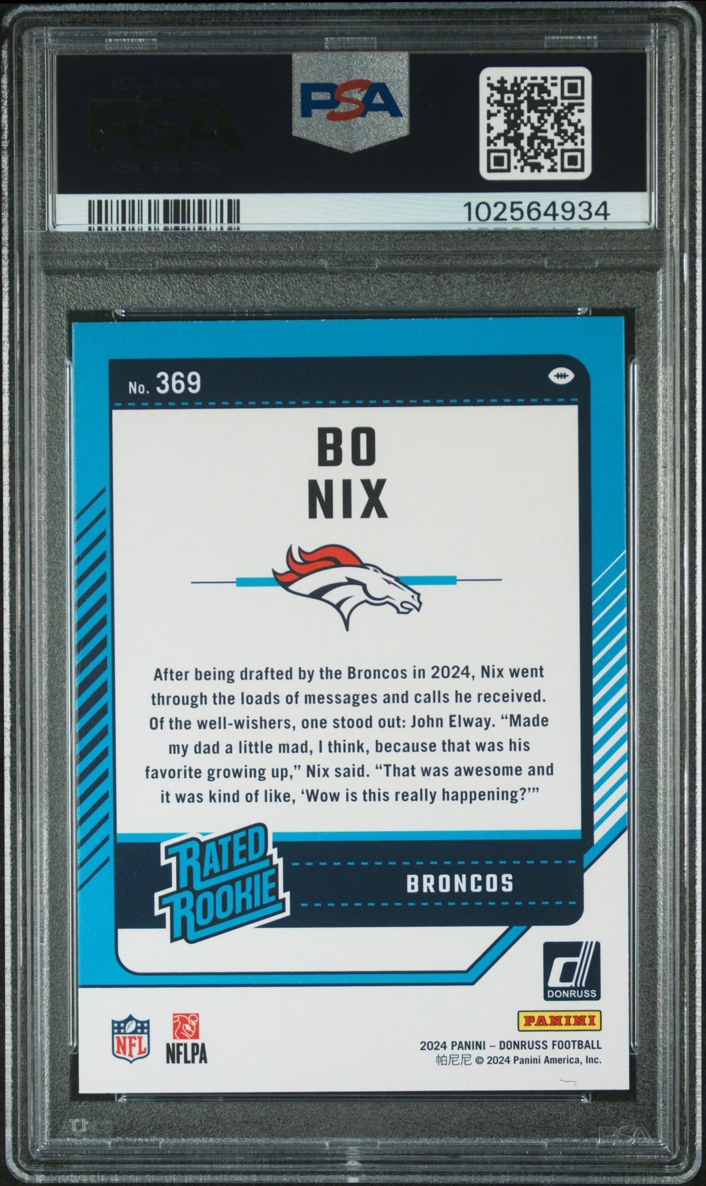 2024 Panini Donruss Bo Nix #369 Gem Mt 10 back