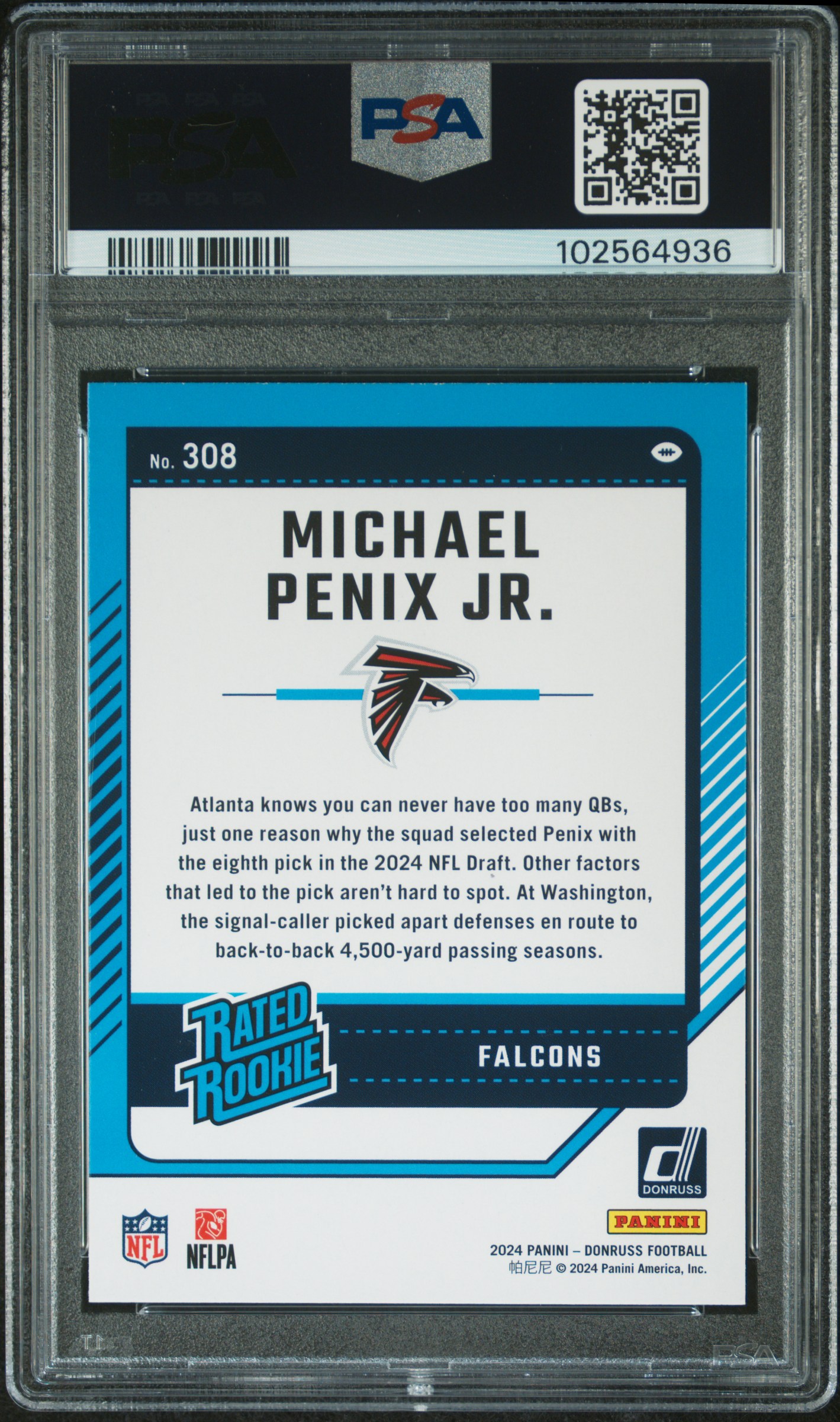 2024 Panini Donruss Michael Penix Jr. #308 Mint 9 back