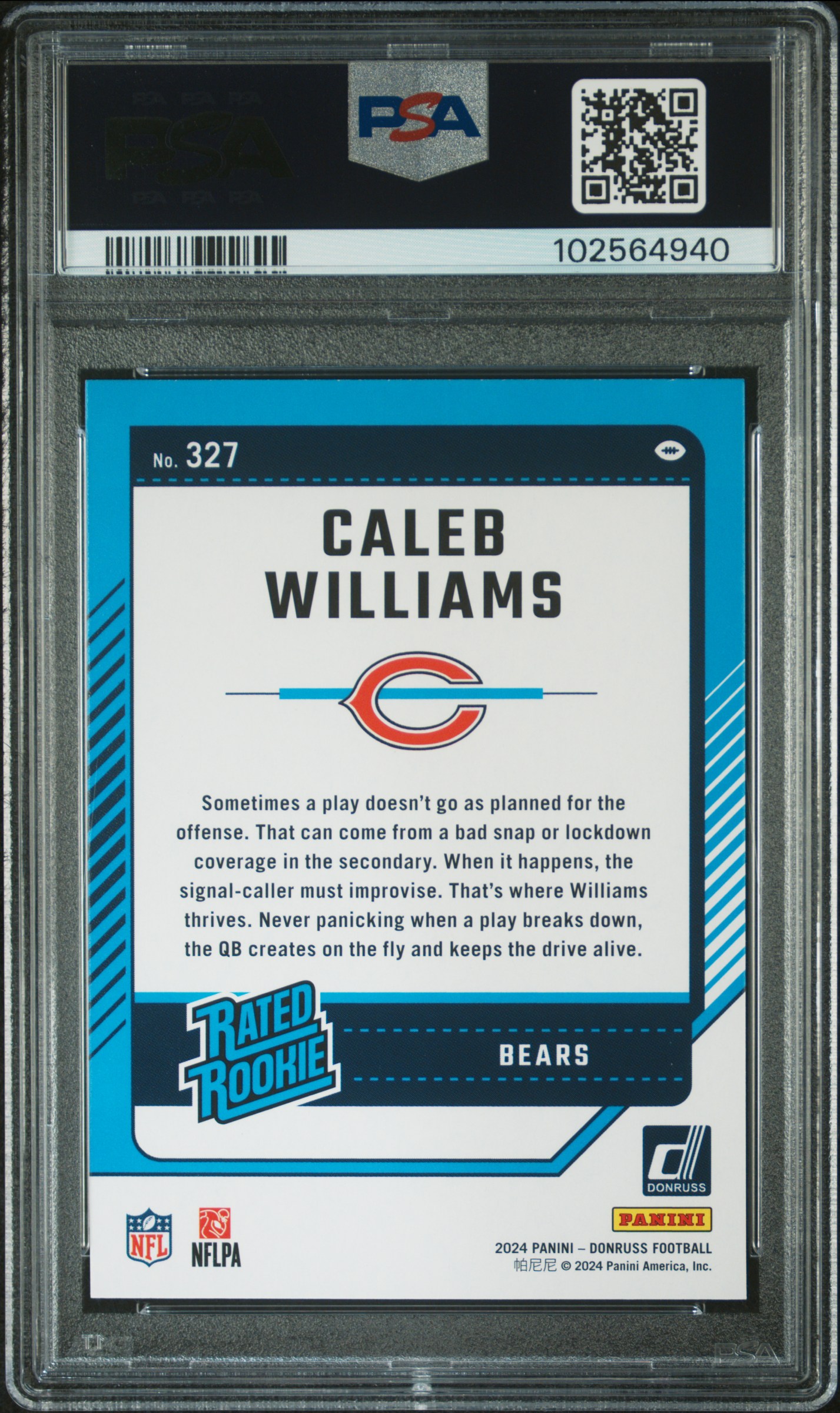 2024 Panini Donruss Caleb Williams #327 Gem Mt 10 back
