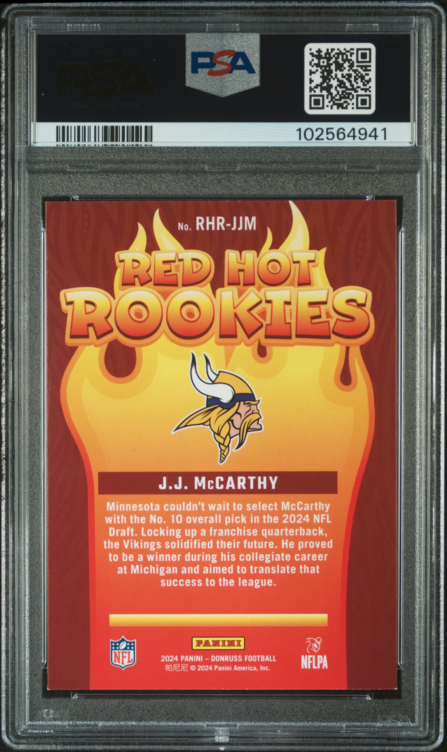 2024 Panini Donruss Red Hot Rookies Jj Mccarthy #Rhrjjm Ex-Mt 6 back