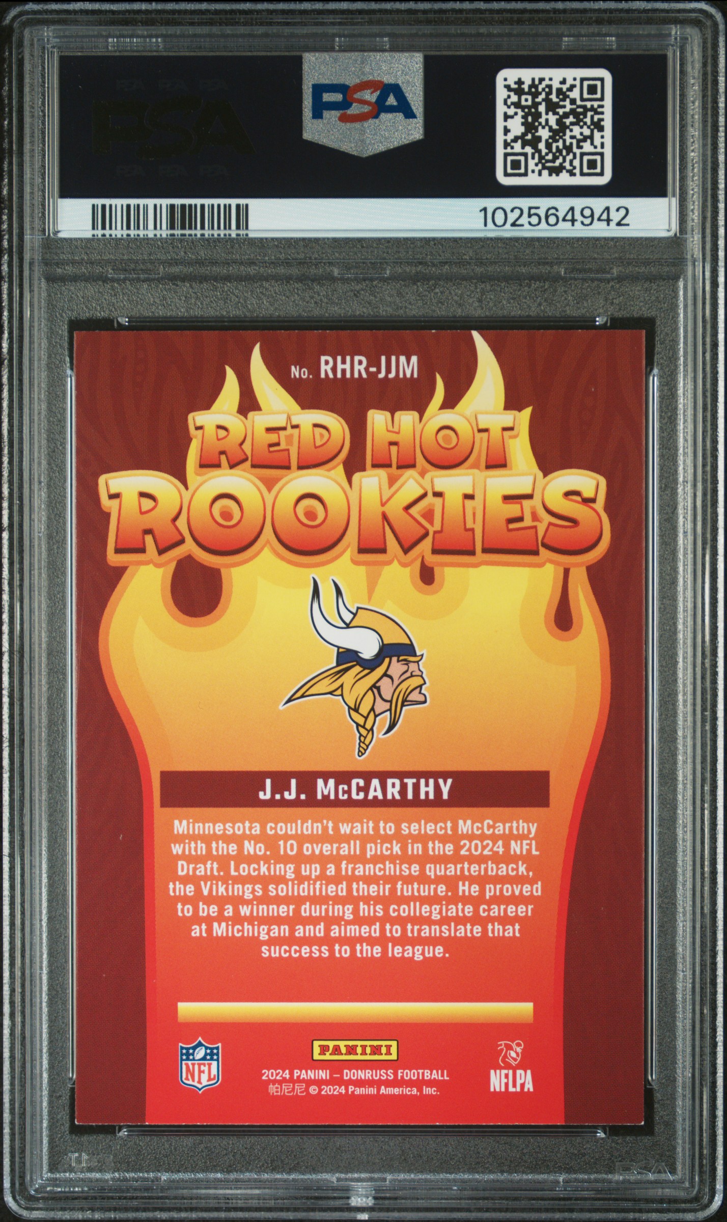 2024 Panini Donruss Red Hot Rookies Jj Mccarthy #Rhrjjm Nm 7 back