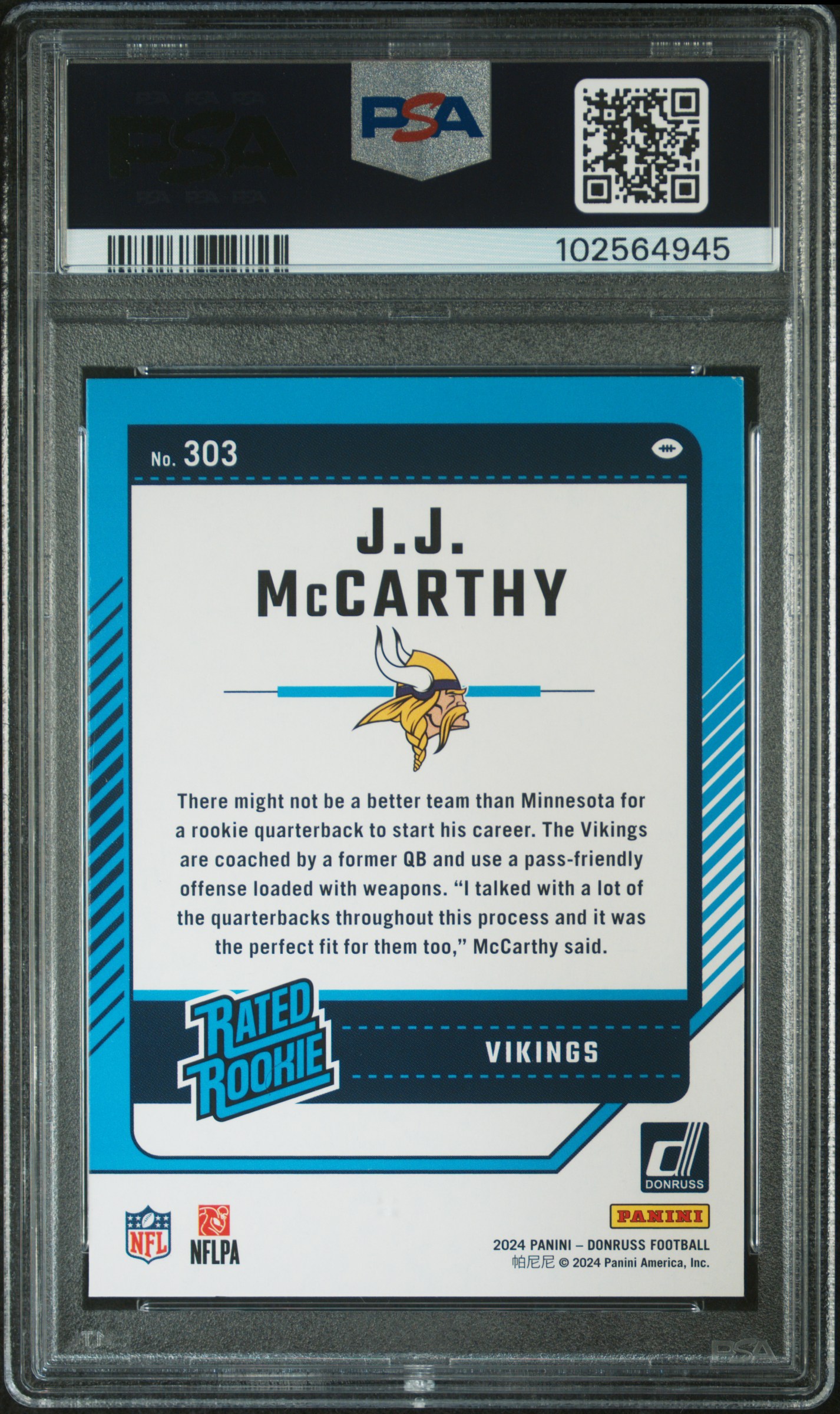 2024 Panini Donruss Jj Mccarthy #303 Nm-Mt 8 back