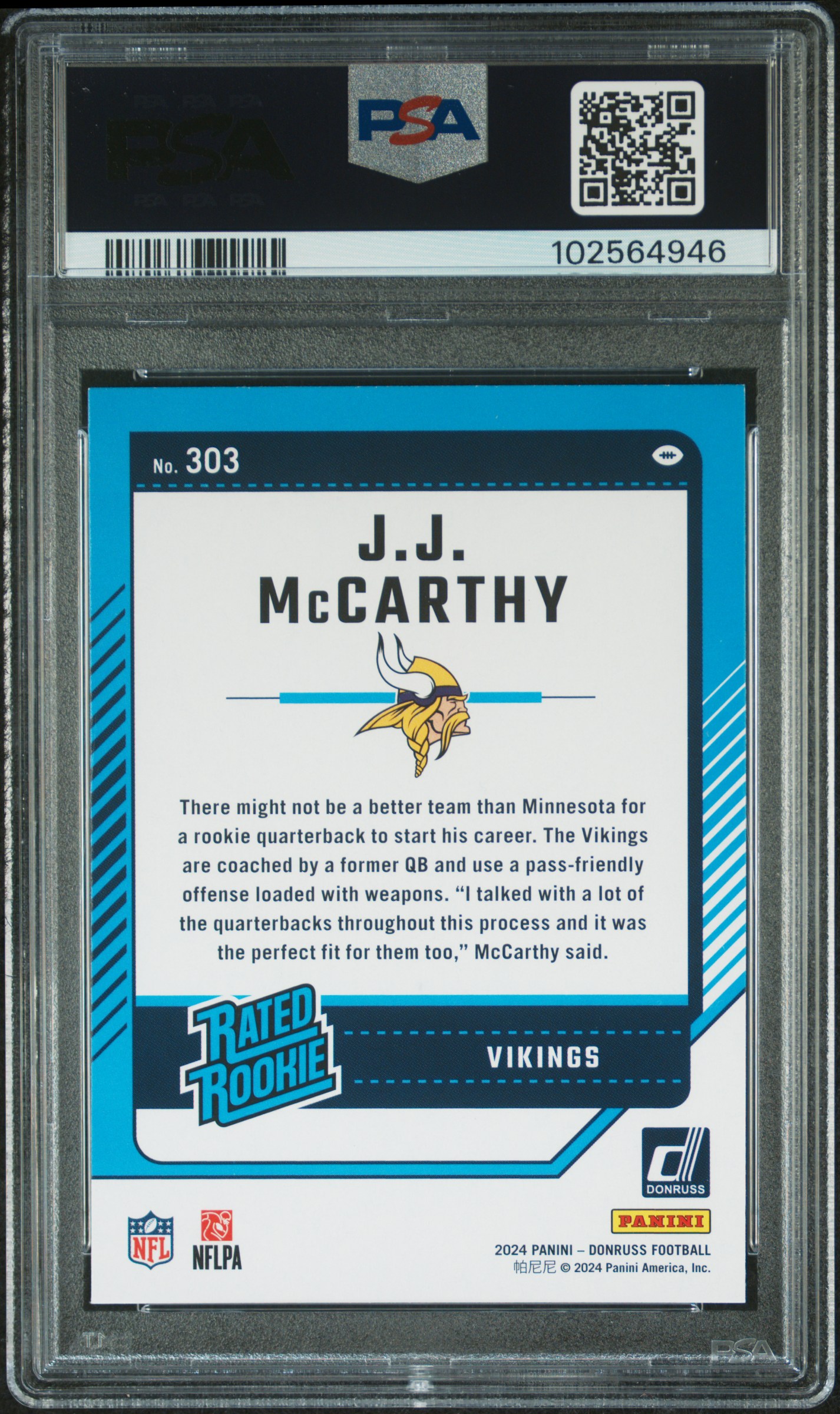 2024 Panini Donruss Jj Mccarthy #303 Mint 9 back