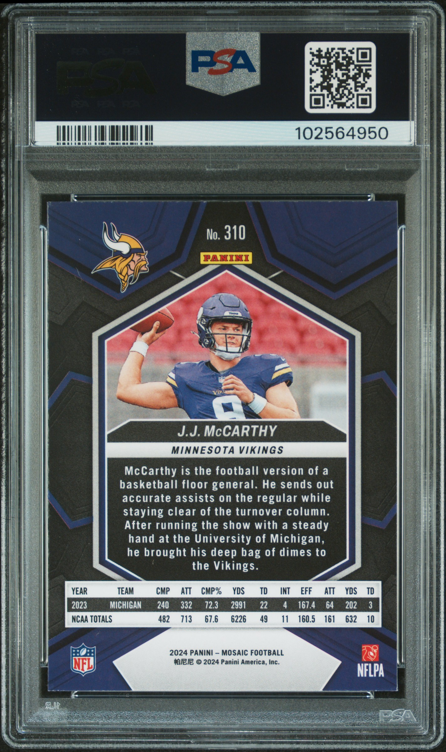 2024 Panini Mosaic Jj Mccarthy #310 Mint 9 back