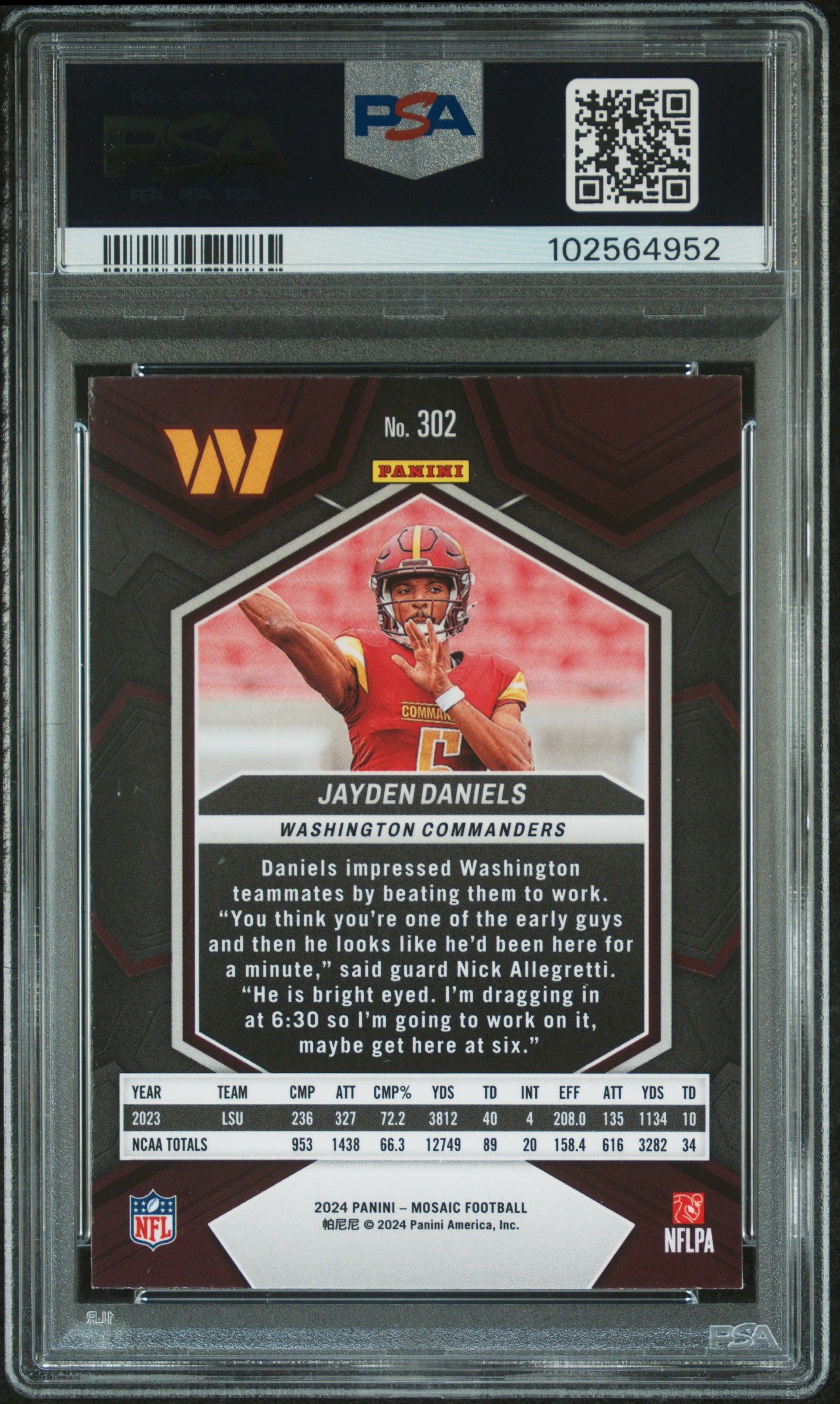 2024 Panini Mosaic Jayden Daniels #302 Nm 7 back