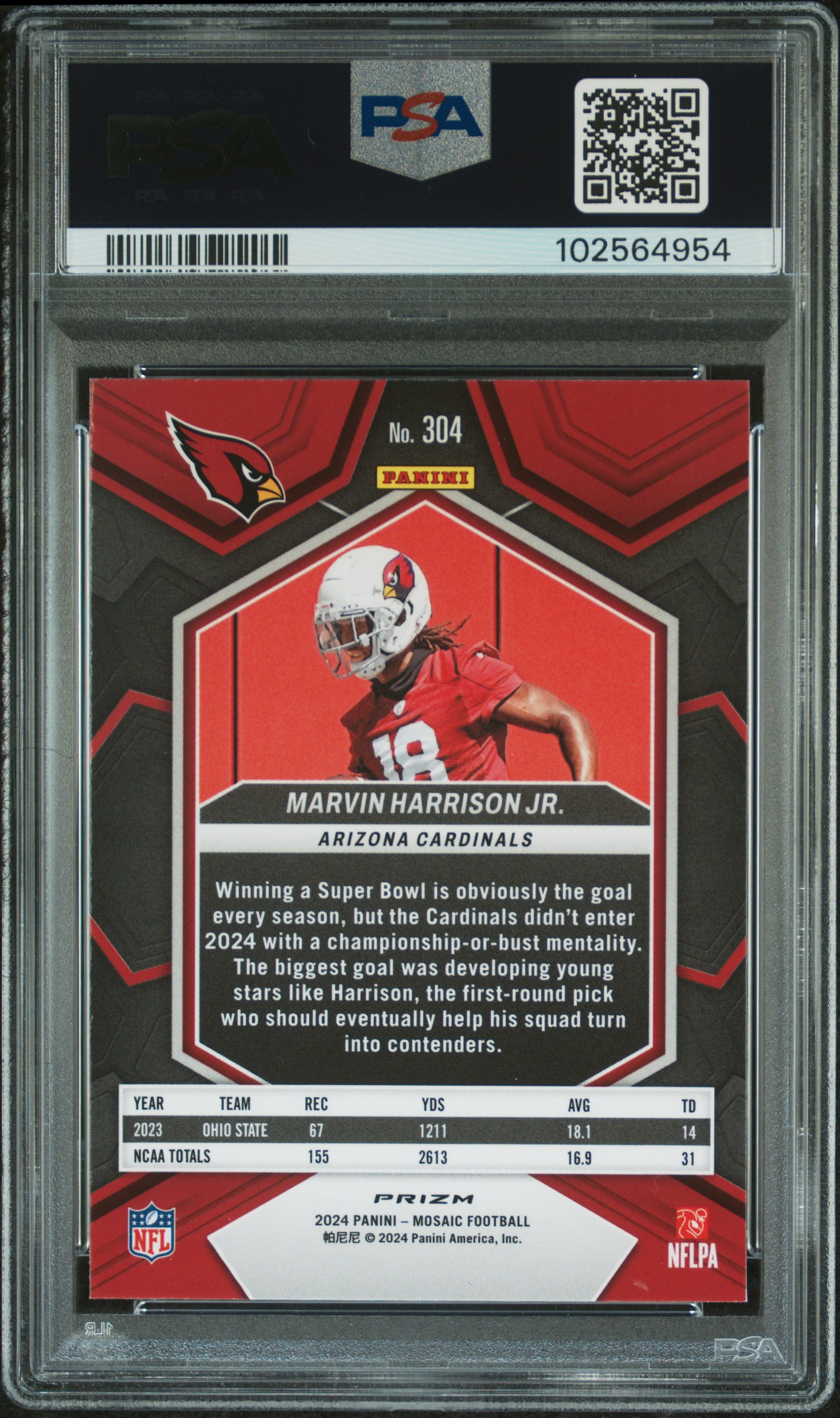2024 Panini Mosaic Marvin Harrison Jr. #304 (Green) Mint 9 back
