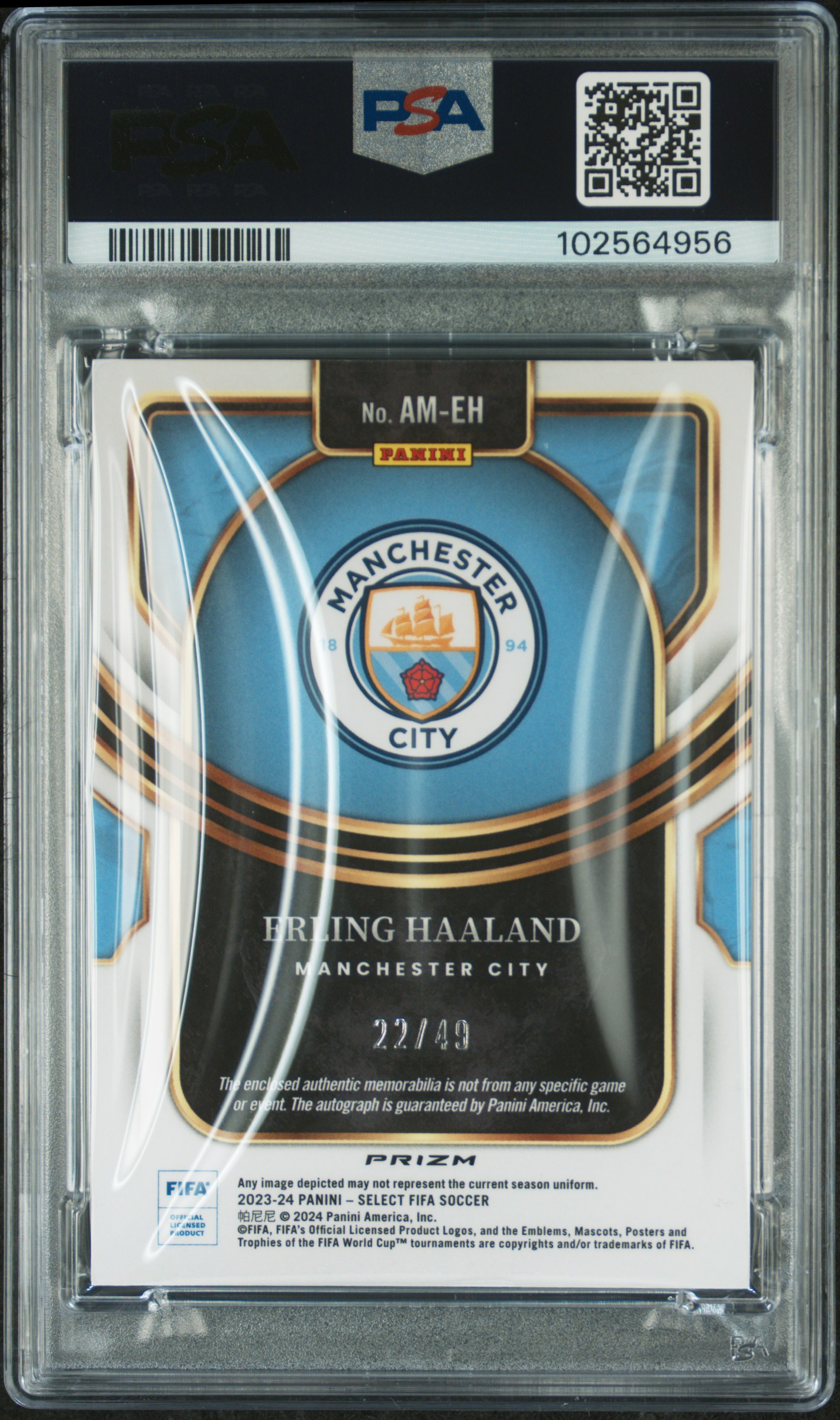 2023-24 Panini Select Fifa Autographed Memorabilia Erling Haaland #Ameh (Autographed Mem-Purple) Nm 7 back
