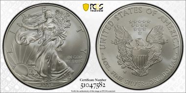 2008-W $1 Burnished Silver Eagle SP70