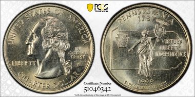 1999-D 25C Pennsylvania MS65