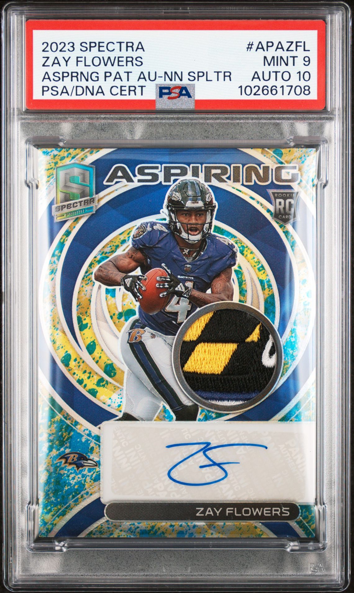 2023 Panini Spectra Aspiring Patch Autographs Zay Flowers #Apazfl (Asprng Pat Au-Nn Spltr) Mint 9 front