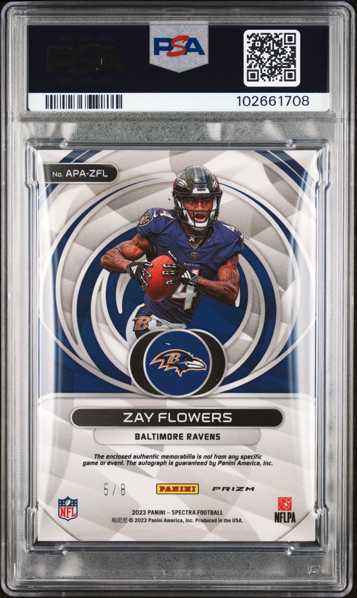 2023 Panini Spectra Aspiring Patch Autographs Zay Flowers #Apazfl (Asprng Pat Au-Nn Spltr) Mint 9 back