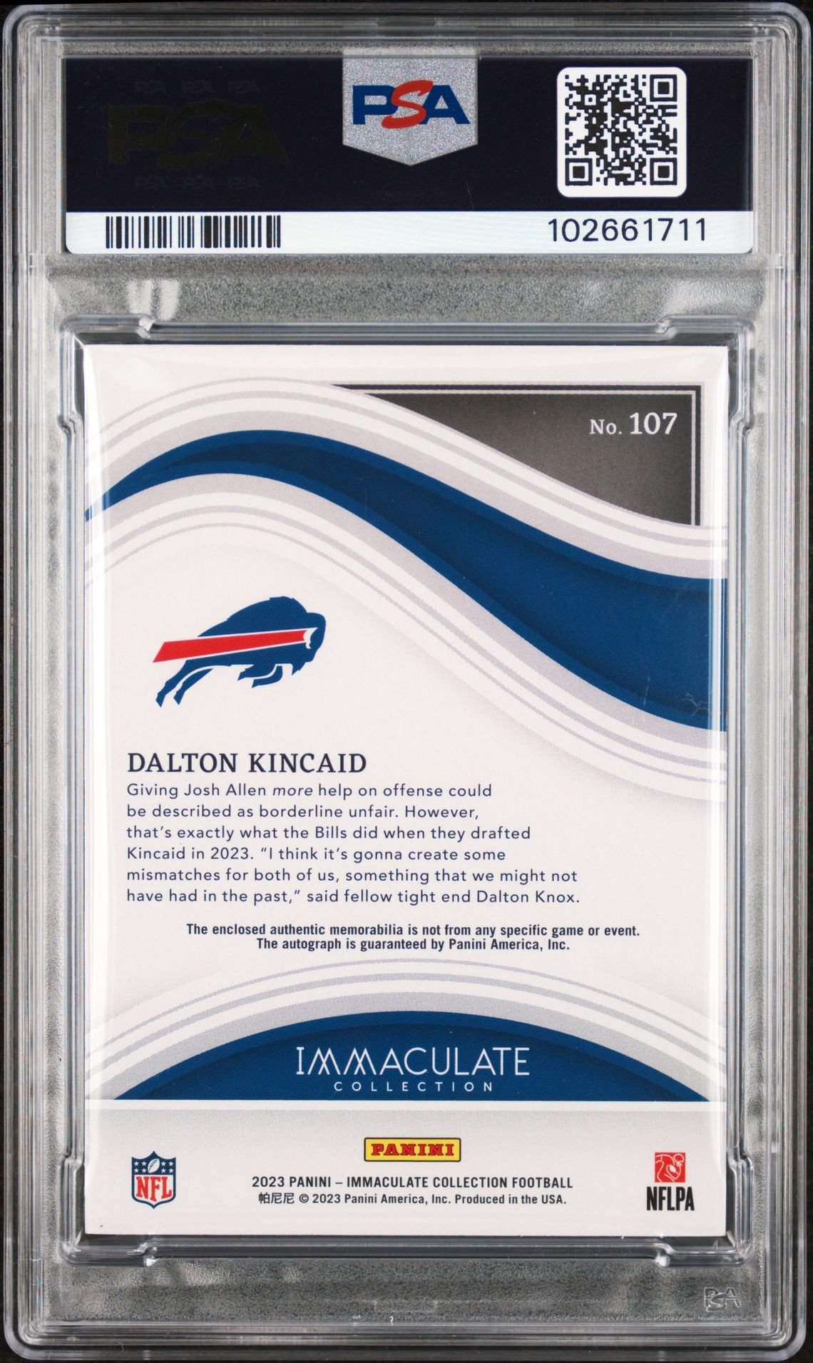 2023 Panini Immaculate Collection Dalton Kincaid #107 (Patch Autograph) Nm-Mt 8 back
