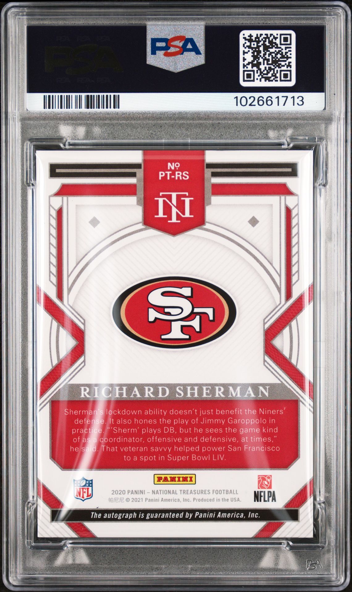 2020 Panini National Treasures Personalized Treasures Autographs Richard Sherman #Ptrs (Personalized Treas Au) Gem Mt 10 back