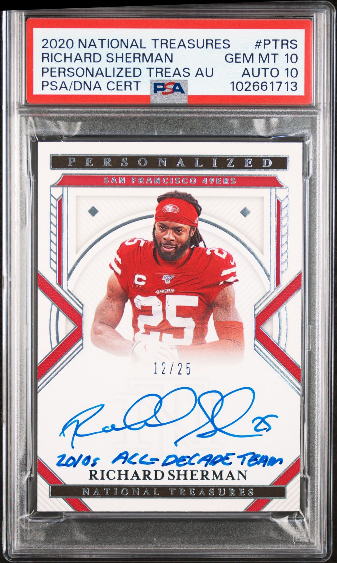 2020 Panini National Treasures Personalized Treasures Autographs Richard Sherman #Ptrs (Personalized Treas Au) Gem Mt 10 front