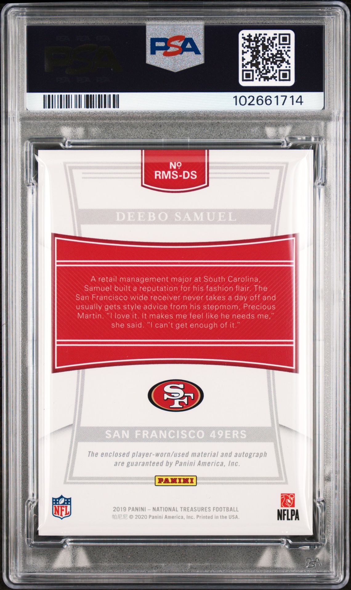 2019 Panini National Treasures Rookie Material Signatures Deebo Samuel #Rmsds (Rookie Mat Signatures) Nm-Mt 8 back