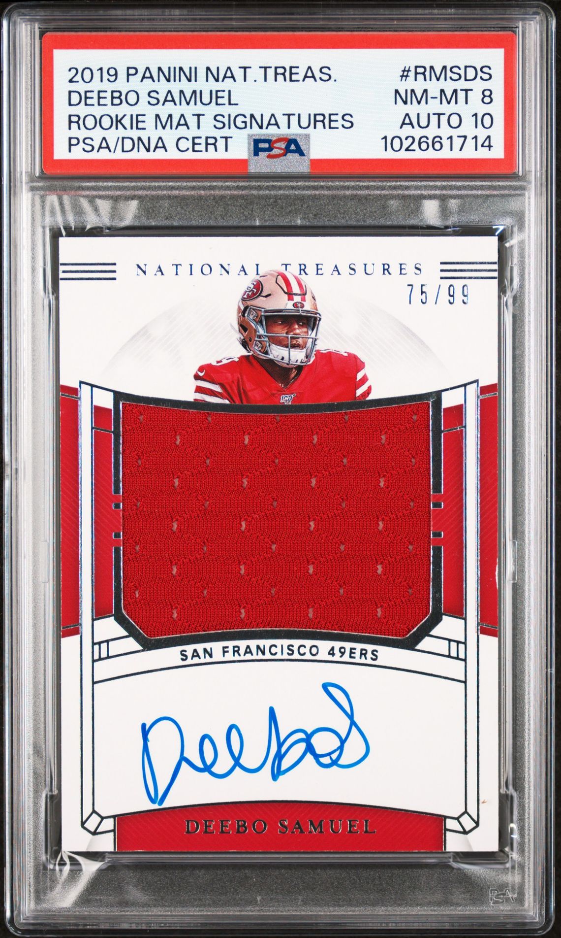 2019 Panini National Treasures Rookie Material Signatures Deebo Samuel #Rmsds (Rookie Mat Signatures) Nm-Mt 8 front