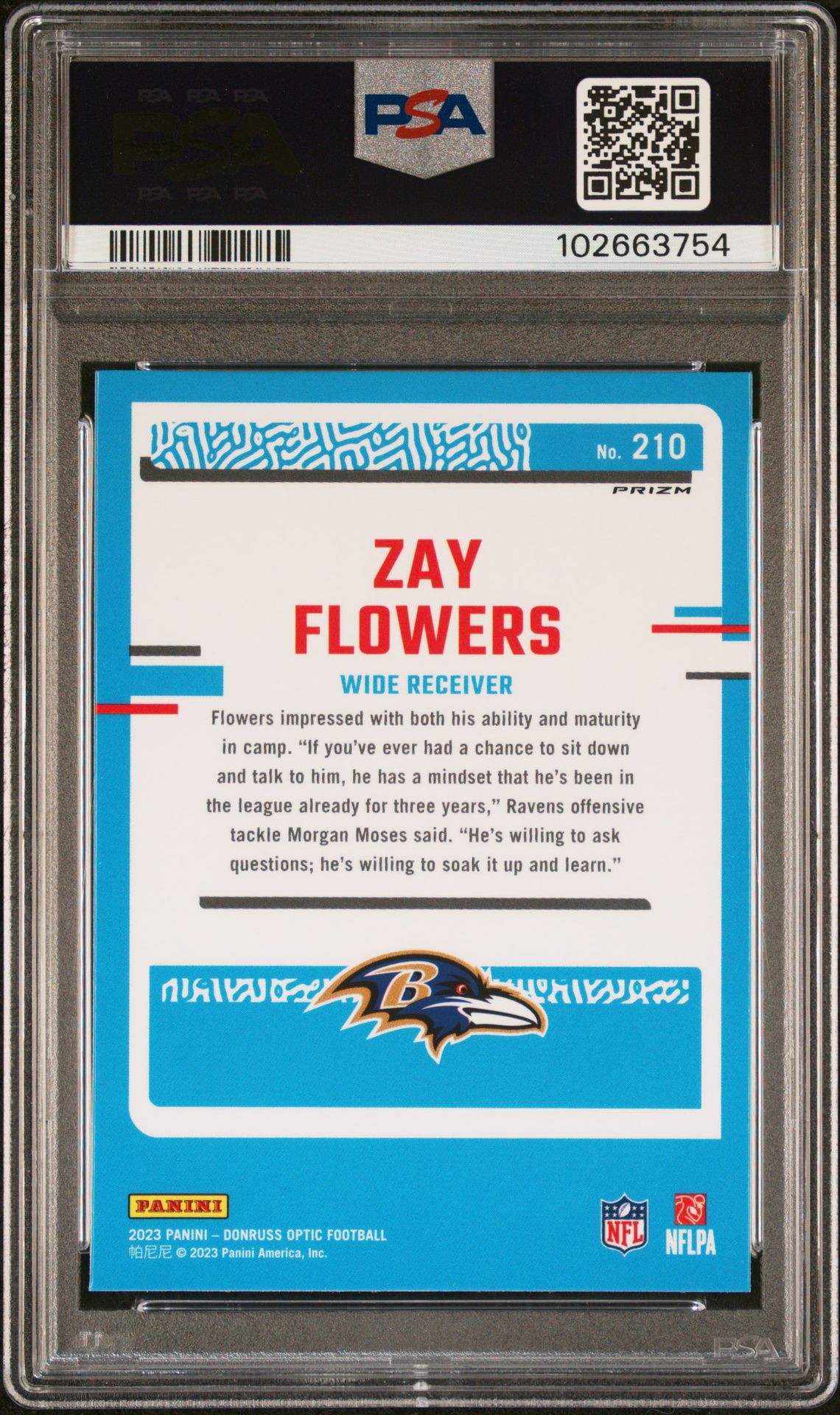 2023 Panini Donruss Optic Zay Flowers #210 (Holo) Gem Mt 10 back