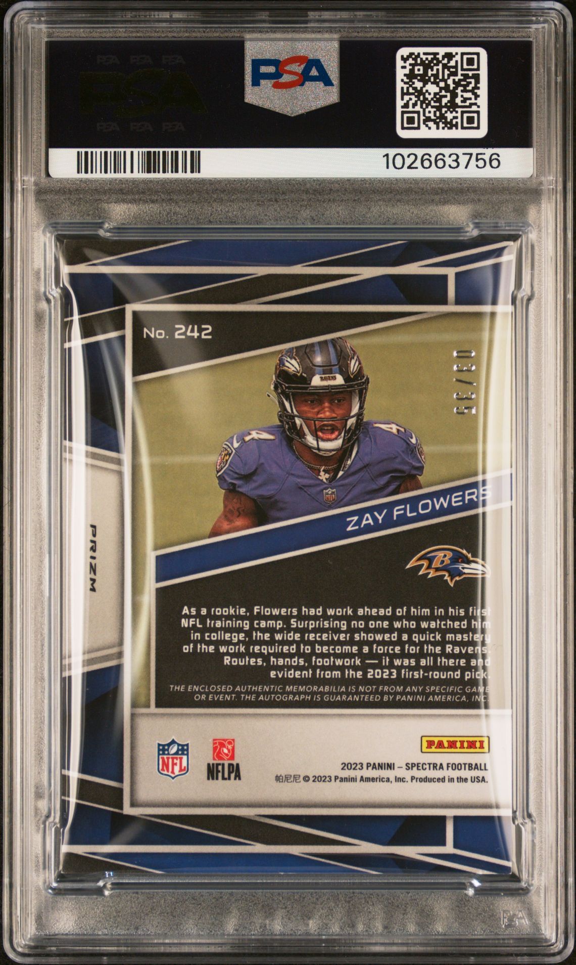 2023 Panini Spectra Zay Flowers #242 (Patch Auto-Neon Green) Nm-Mt 8 back