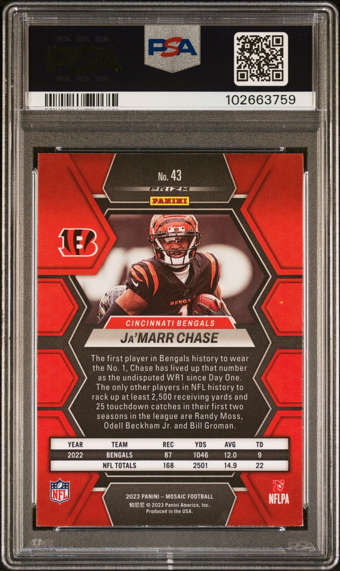 2023 Panini Mosaic Ja'marr Chase #43 (White Sparkle) Nm-Mt 8 back