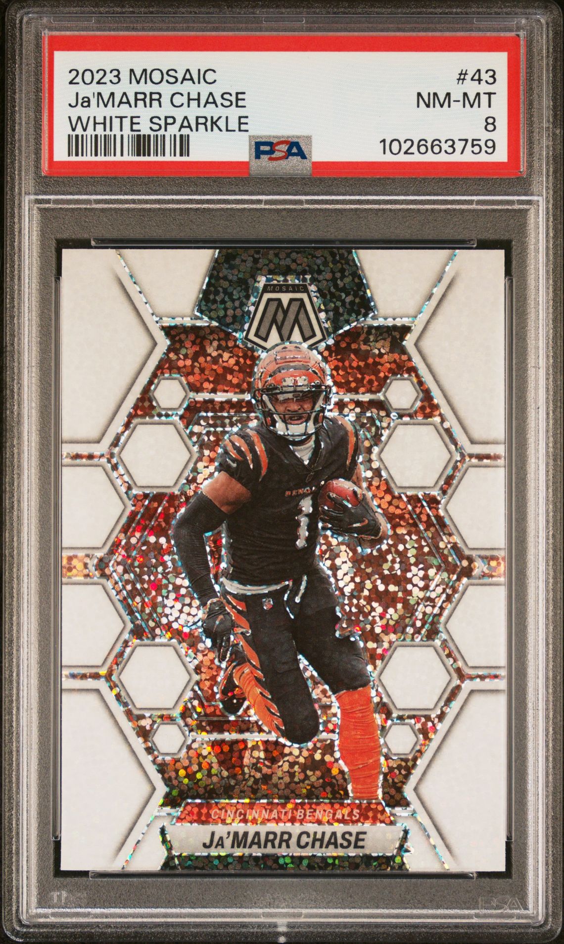 2023 Panini Mosaic Ja'marr Chase #43 (White Sparkle) Nm-Mt 8 front