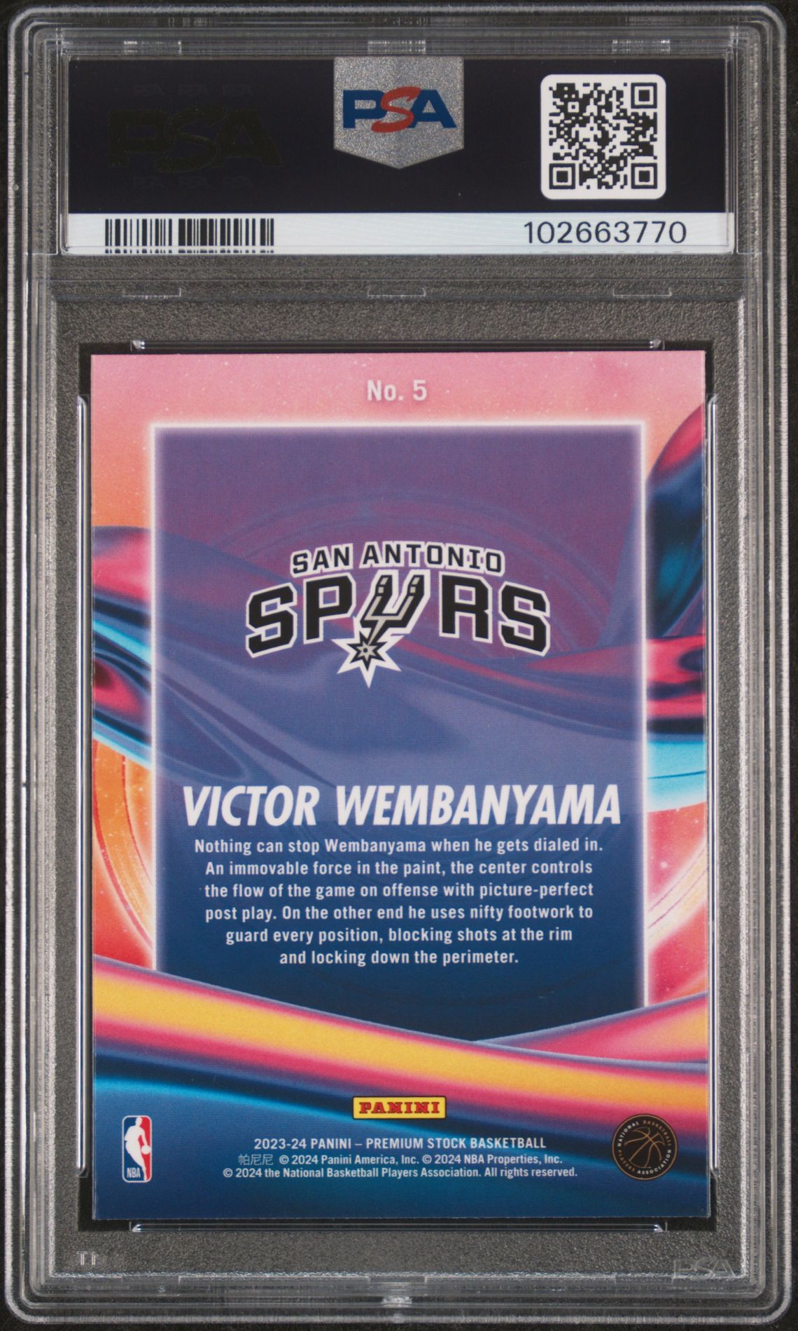 2023 Panini Hoops Premium Stock Anti Gravity Victor Wembanyama #5 Gem Mt 10 back