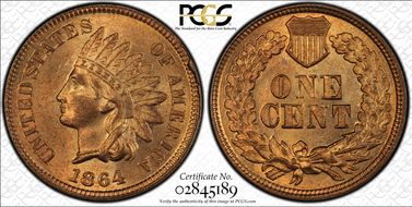 1864 1C L on Ribbon MS65RD