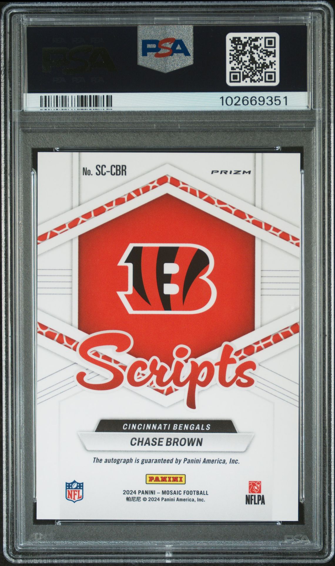 2024 Panini Mosaic Scripts Chase Brown #Sccbr Gem Mt 10 back