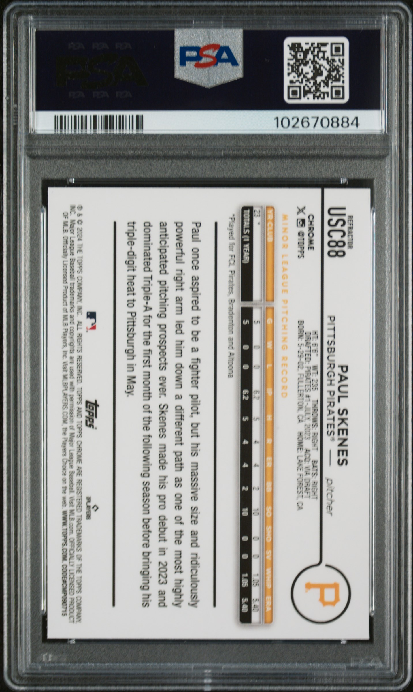 2024 Topps Chrome Update Paul Skenes #Usc88 (Refractor) Mint 9 back