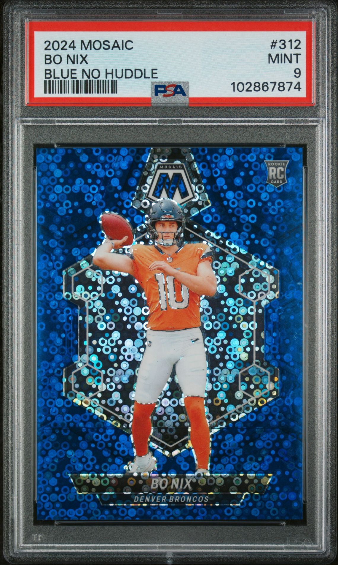2024 Panini Mosaic Bo Nix #312 (Blue No Huddle) Mint 9 front