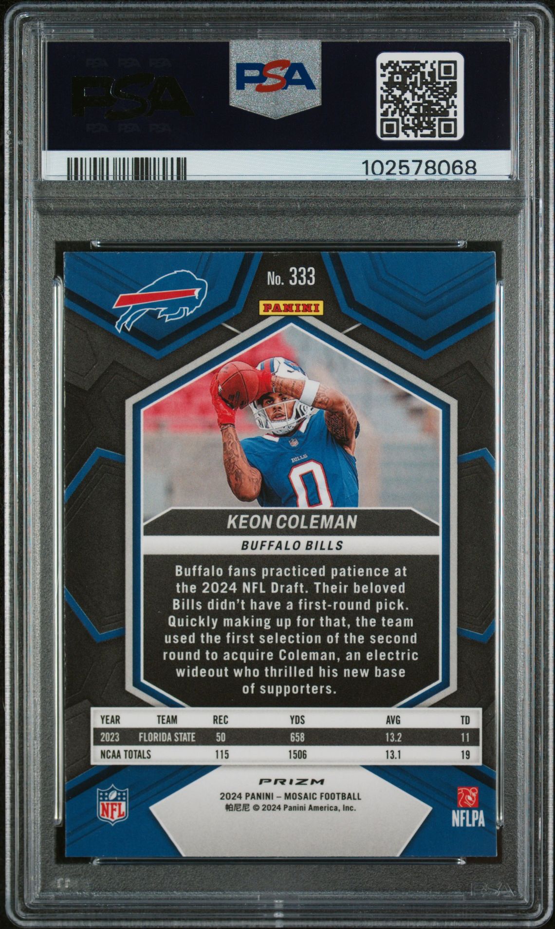 2024 Panini Mosaic Keon Coleman #333 (Silver) Mint 9 back