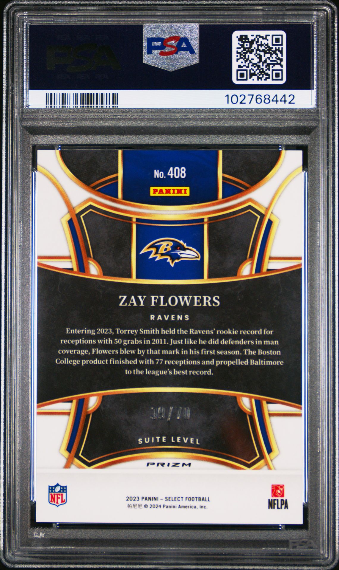 2023 Panini Select Zay Flowers #408 (Dragon Scale Prizm) Gem Mt 10 back