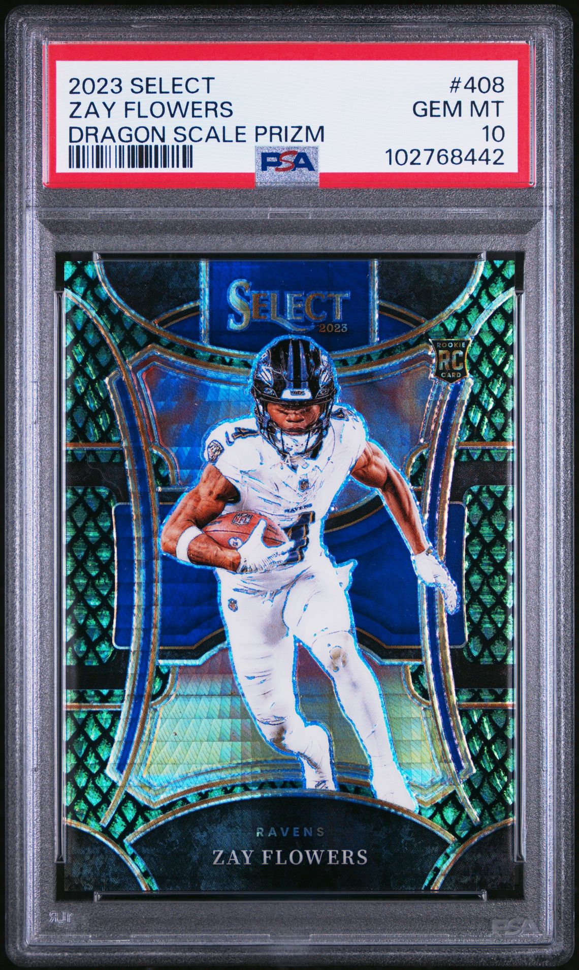 2023 Panini Select Zay Flowers #408 (Dragon Scale Prizm) Gem Mt 10 front