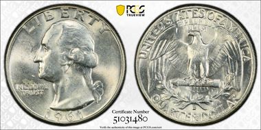 1961-D 25C FS-503, Repunched Mintmark MS64