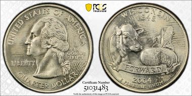 2004-D 25C FS-5902, Wisconsin Extra Leaf Low MS64